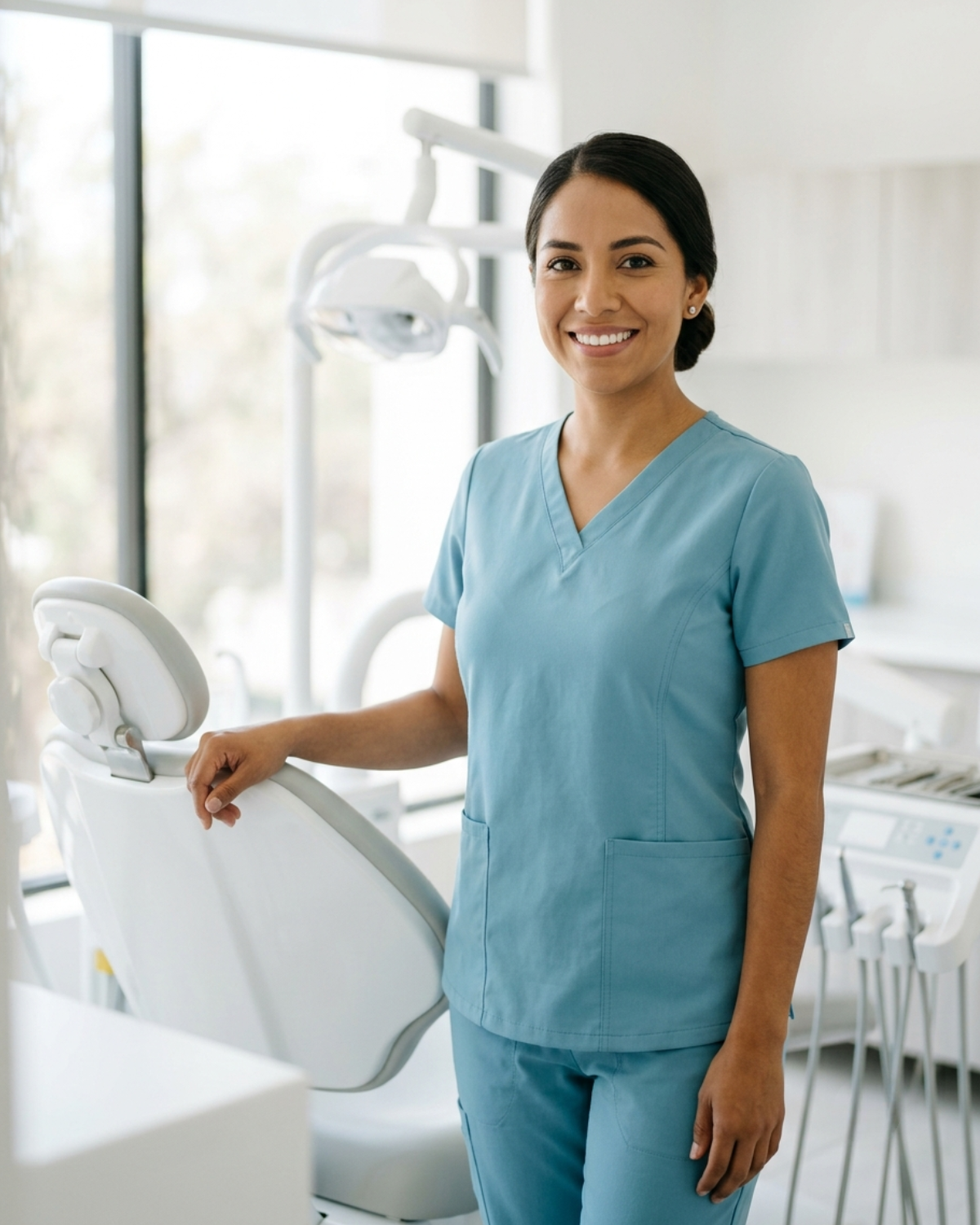 Dentista sonriente en su consultorio con apoyo de Konsulto+