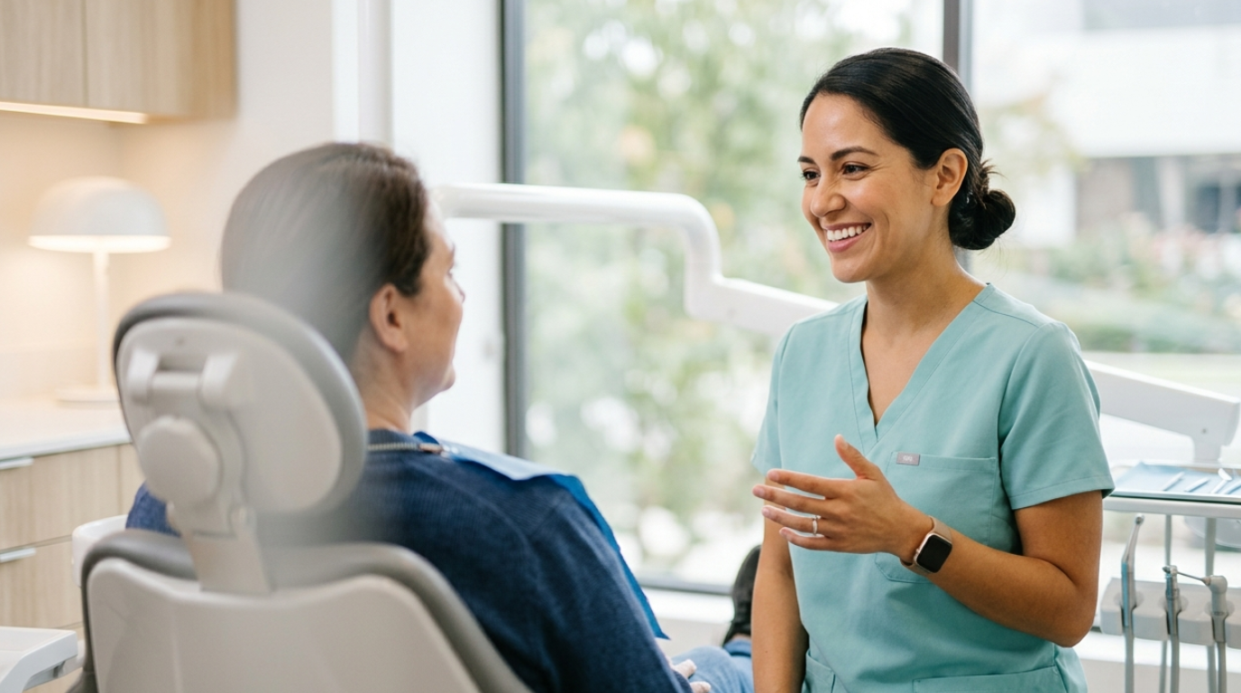 Dentista generando confianza con su paciente